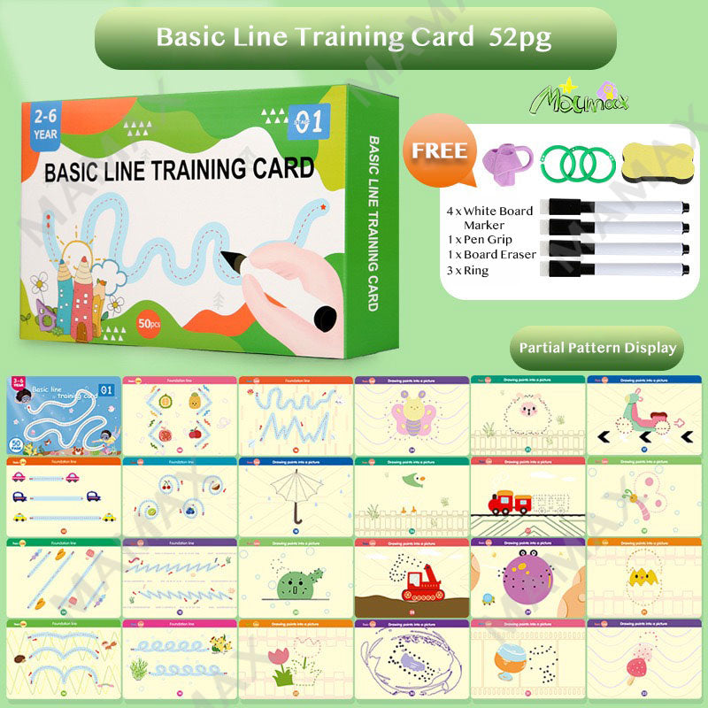 Kids Pen Control Training Card Reusable&Erasable 52 Pages/26 Double Sided Cards