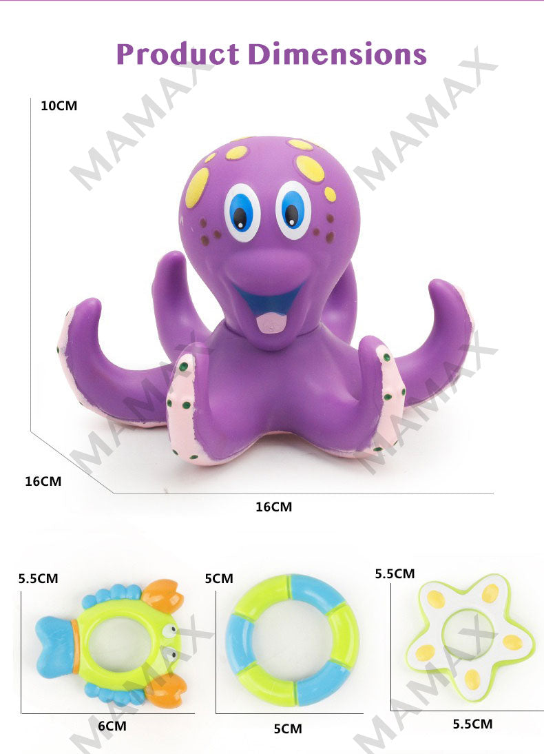 6-in-1 Baby Floating Ring Octopus Bath&Water Play Interactive Toy Set★Toddler/Kids Shower Game Toy Combo