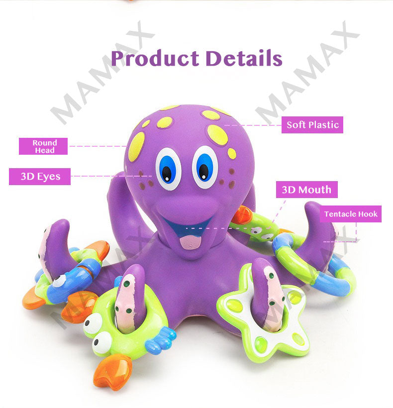 6-in-1 Baby Floating Ring Octopus Bath&Water Play Interactive Toy Set★Toddler/Kids Shower Game Toy Combo