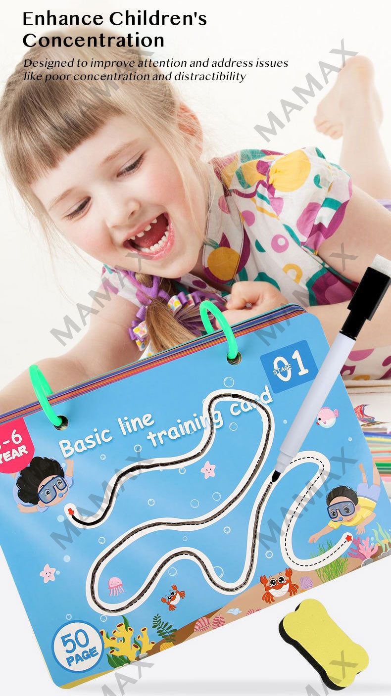 Kids Pen Control Training Card Reusable&Erasable 52 Pages/26 Double Sided Cards