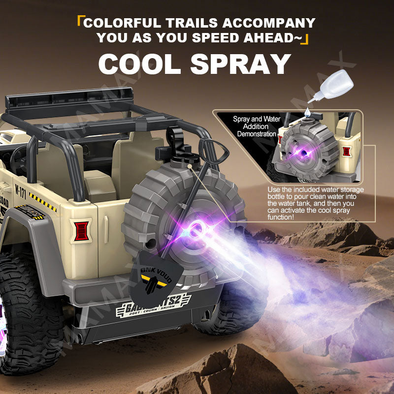 1:16 RC Off-Road Jeep Car Toy★Dual Remote Control✅LED Lights&Sound✅Fog Spray✅