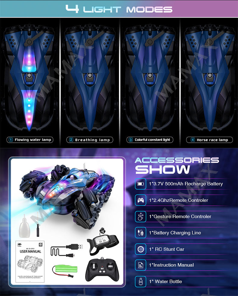 Fog Spray Dual Remote Control Stunt Racing Car 360° Rotation With Lights&Sound