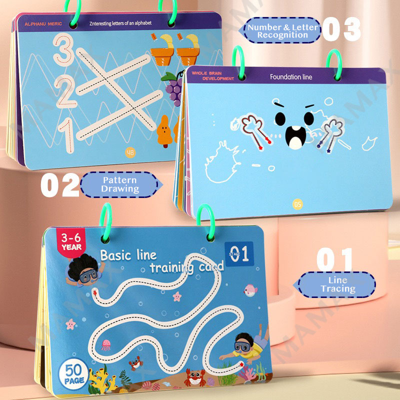 Kids Pen Control Training Card Reusable&Erasable 52 Pages/26 Double Sided Cards