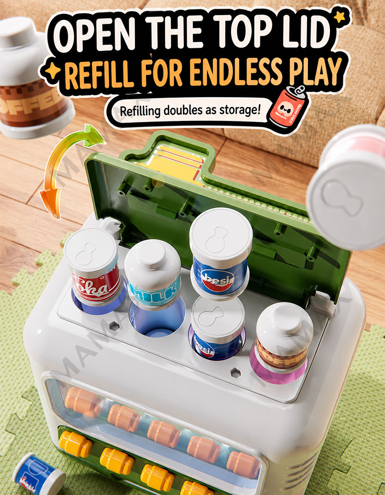 Large Size Kids Drink Vending Machine Toy★Coin Insert Pretend Play Set✅With Light & Sound✅