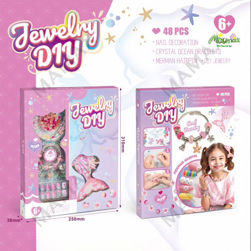 Premium 48pcs Jewelry DIY Gift Toy Set★Stick-On Nails➕Hair Clip➕Bracelet