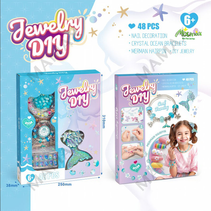 Premium 48pcs Jewelry DIY Gift Toy Set★Stick-On Nails➕Hair Clip➕Bracelet
