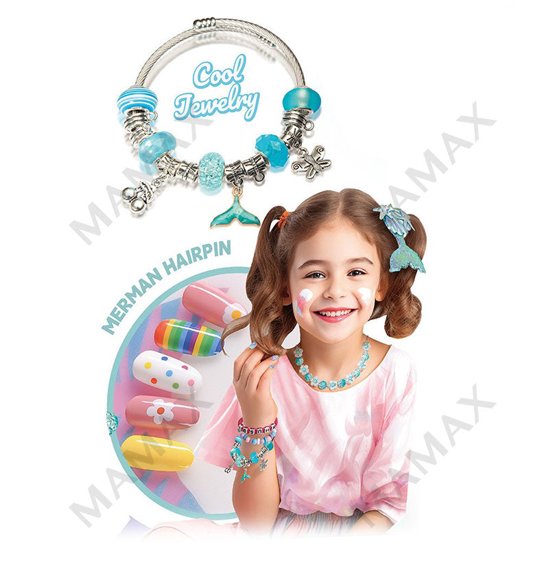 Premium 48pcs Jewelry DIY Gift Toy Set★Stick-On Nails➕Hair Clip➕Bracelet