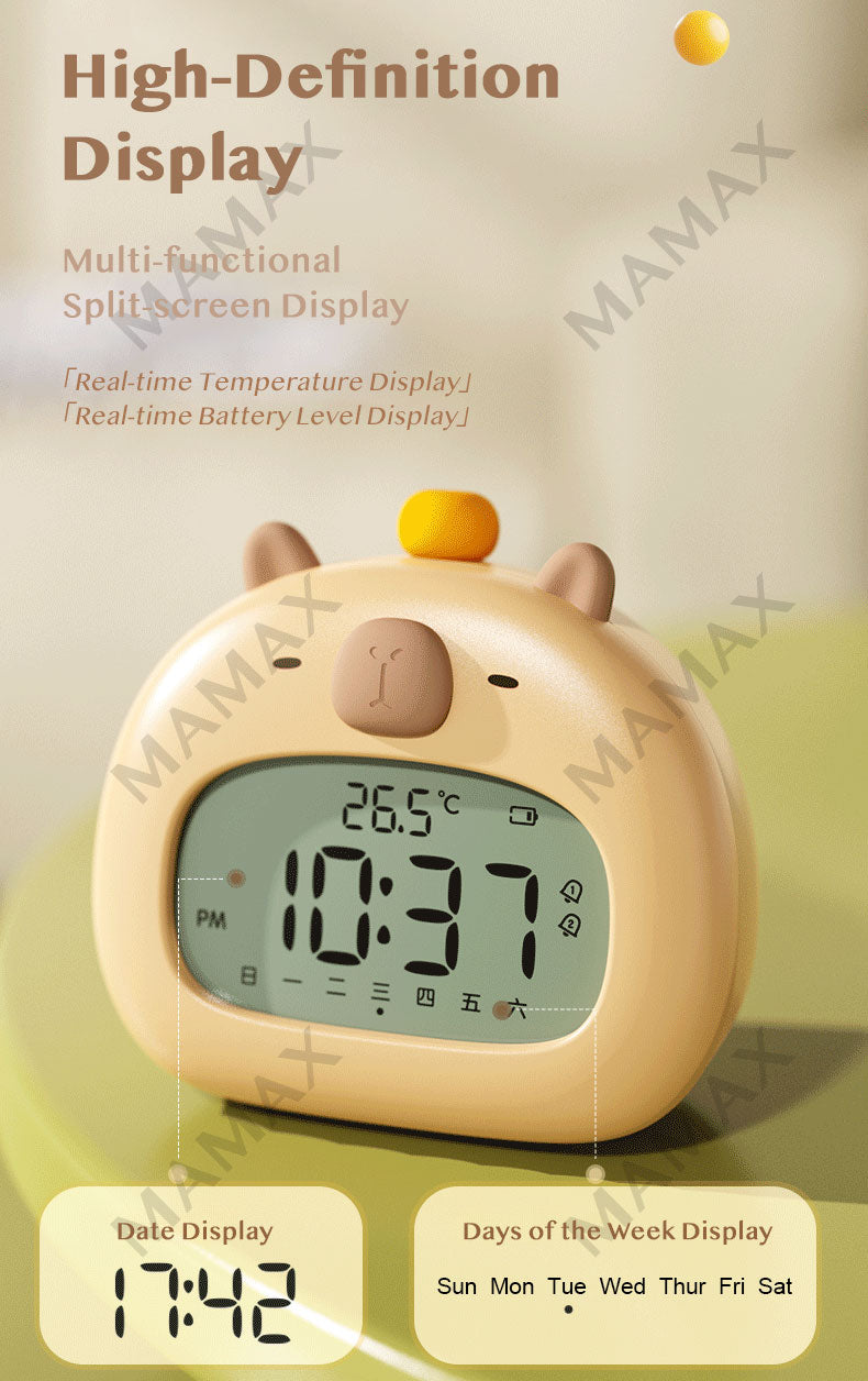 Cute Capybara Smart Clock With Night Light➕Preset 3 Sets Alarm★Snooze Mode