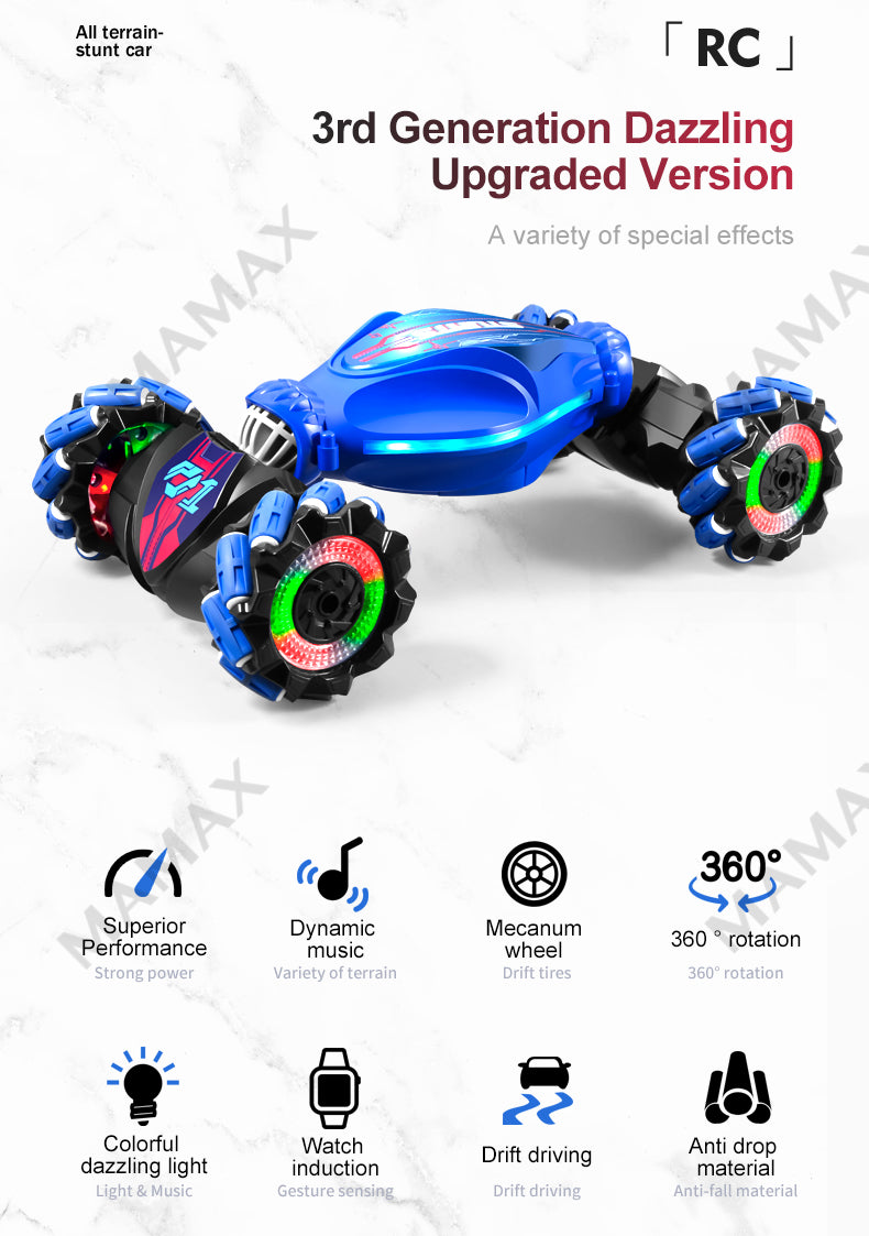 Dual Remote Control Climbing 360° Drift Deformation All-Terrain Stunt Twist Car with Lights&Music★Gesture Sensor