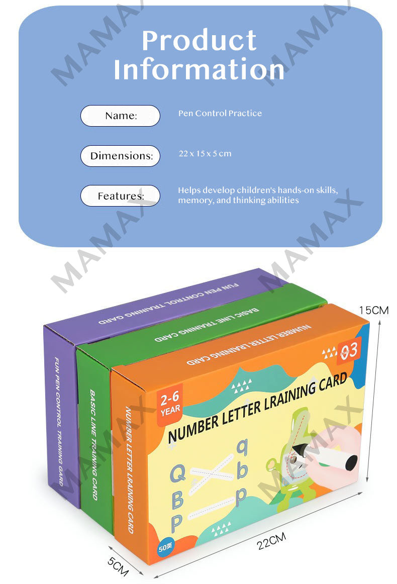 Kids Pen Control Training Card Reusable&Erasable 52 Pages/26 Double Sided Cards