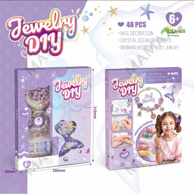 Premium 48pcs Jewelry DIY Gift Toy Set★Stick-On Nails➕Hair Clip➕Bracelet