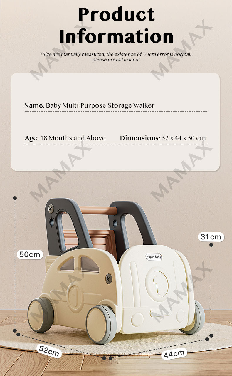 4-in-1 Multi-Purpose Baby Storage Walker/Push Cart With Pulling Rope&Adjustable Handle Bar★Toddler/Kids Walker