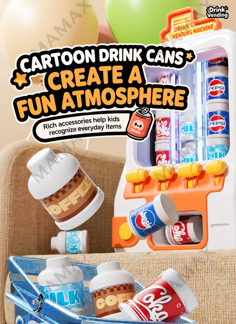 Large Size Kids Drink Vending Machine Toy★Coin Insert Pretend Play Set✅With Light & Sound✅