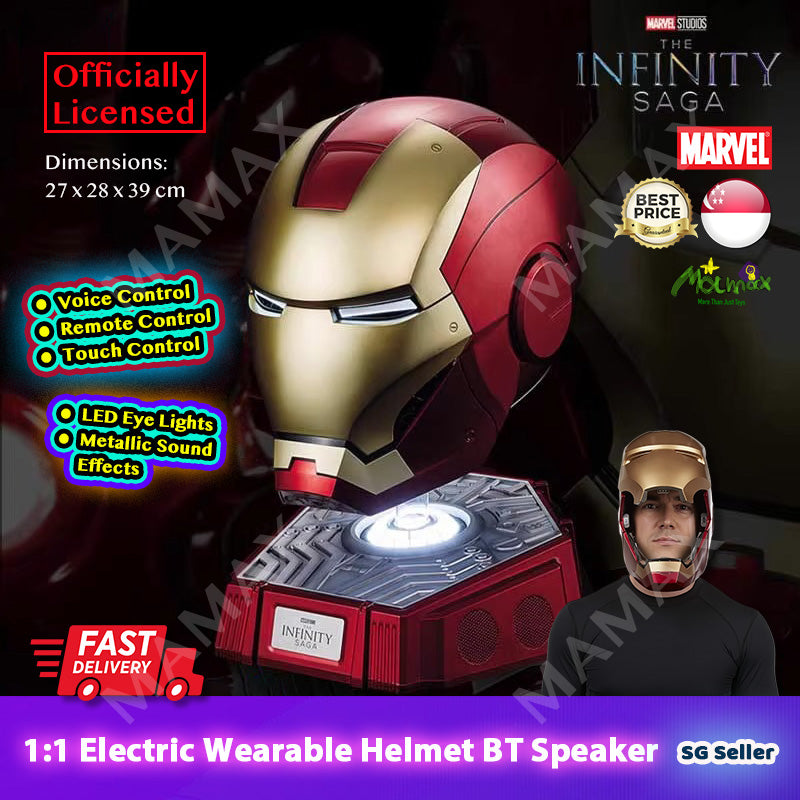 1:1 Scale Wearable Iron Man Helmet Bluetooth Speaker★Voice/Remote/Touch Control✅LED Eye Lights✅
