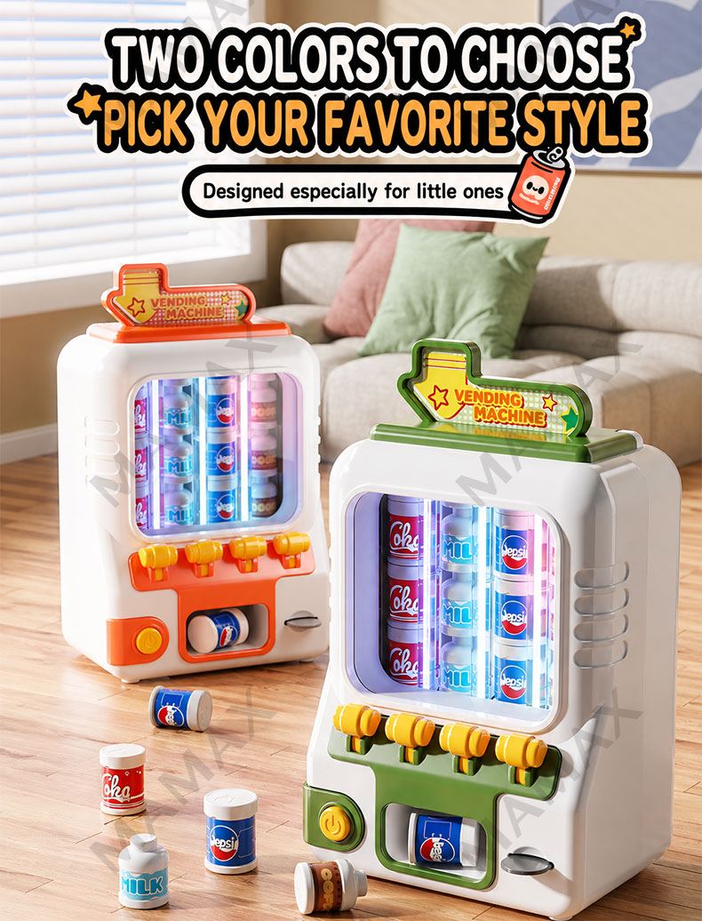 Large Size Kids Drink Vending Machine Toy★Coin Insert Pretend Play Set✅With Light & Sound✅