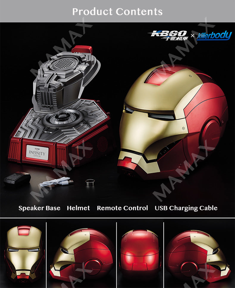 1:1 Scale Wearable Iron Man Helmet Bluetooth Speaker★Voice/Remote/Touch Control✅LED Eye Lights✅
