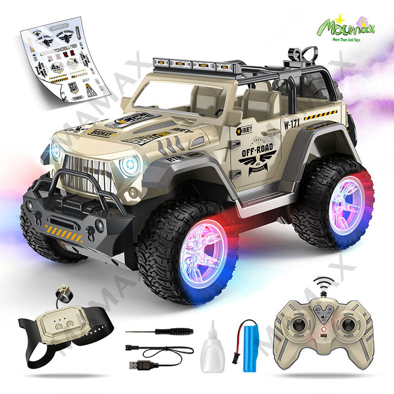 1:16 RC Off-Road Jeep Car Toy★Dual Remote Control✅LED Lights&Sound✅Fog Spray✅