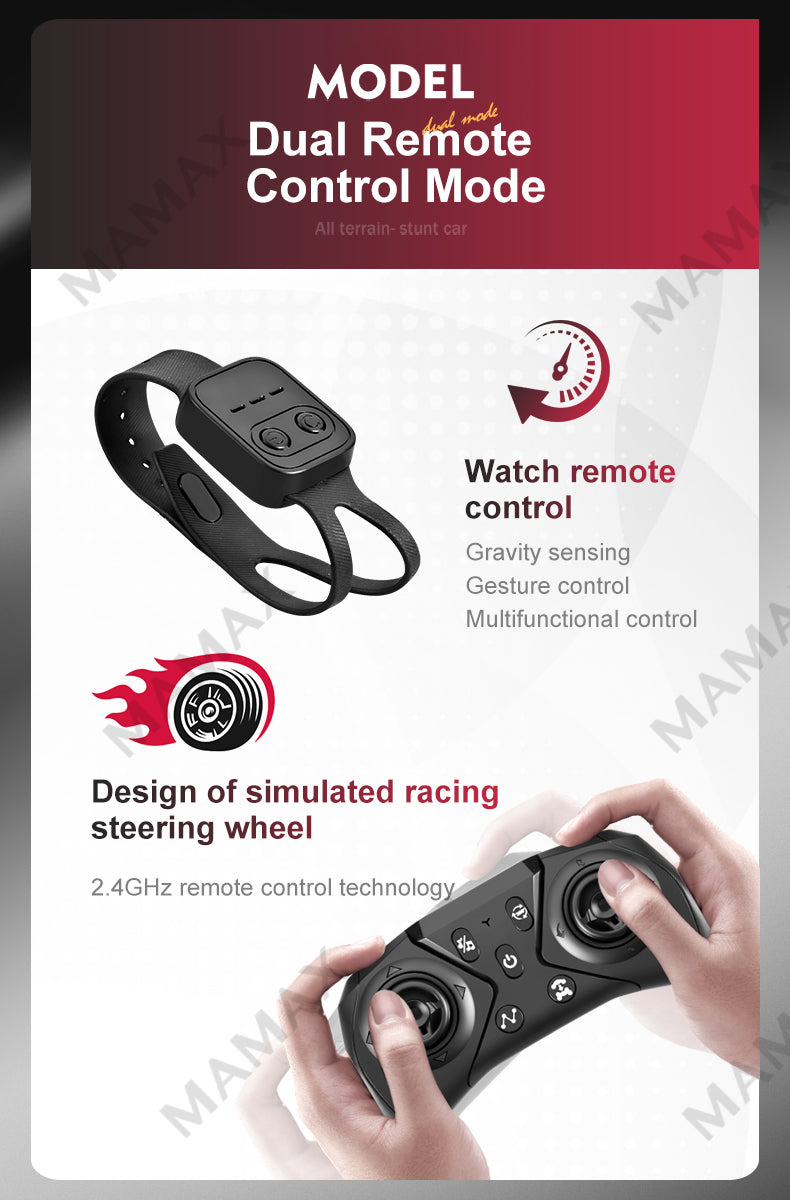 Dual Remote Control Climbing 360° Drift Deformation All-Terrain Stunt Twist Car with Lights&Music★Gesture Sensor