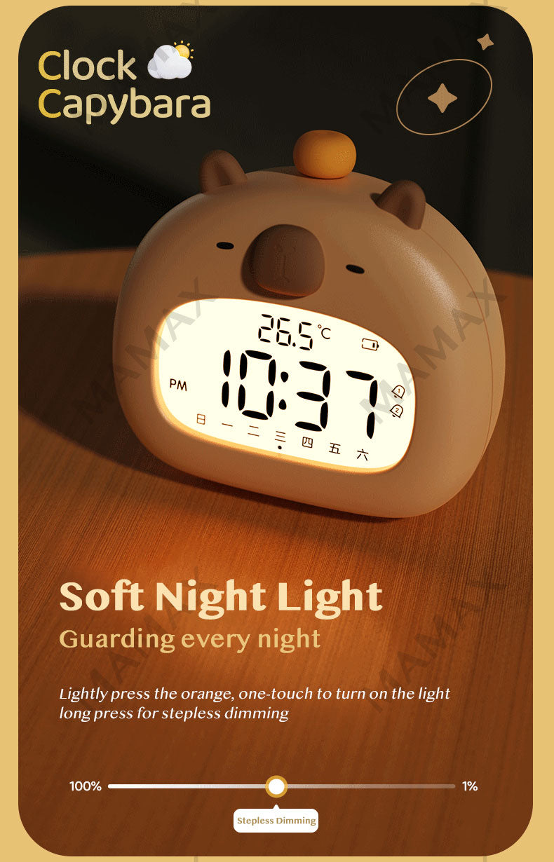 Cute Capybara Smart Clock With Night Light➕Preset 3 Sets Alarm★Snooze Mode