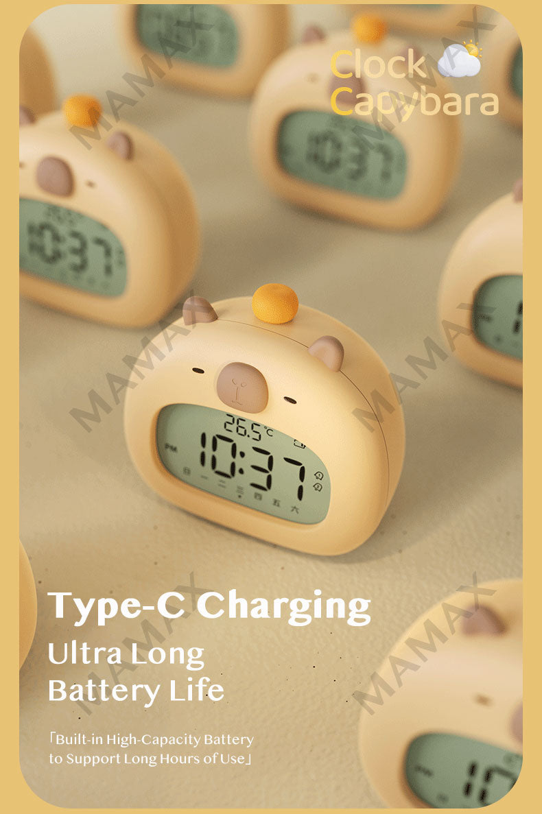 Cute Capybara Smart Clock With Night Light➕Preset 3 Sets Alarm★Snooze Mode
