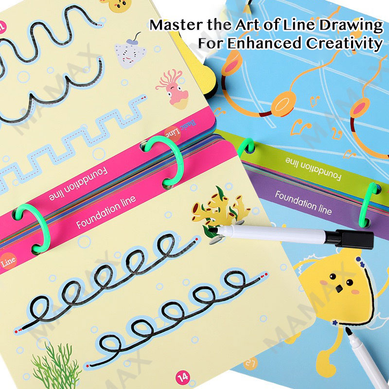 Kids Pen Control Training Card Reusable&Erasable 52 Pages/26 Double Sided Cards