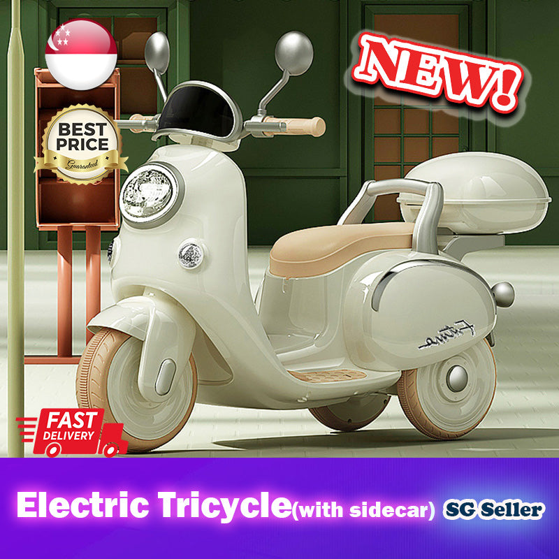 SG Stock】🔥Retro Electric Kids Toy Tricycle with Sidecar☆Fit for
