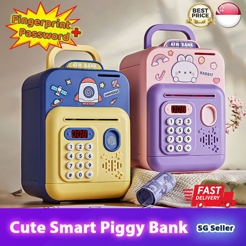 SG Stock Cute Smart ATM Piggy Bank Toy with Fingerprint Password Unlo MamaX