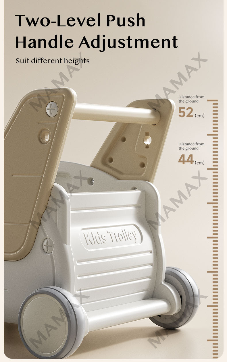 5-in-1 Multi-Purpose Baby Storage Walker/Push Cart With Pulling Rope&Adjustable Handle Bar