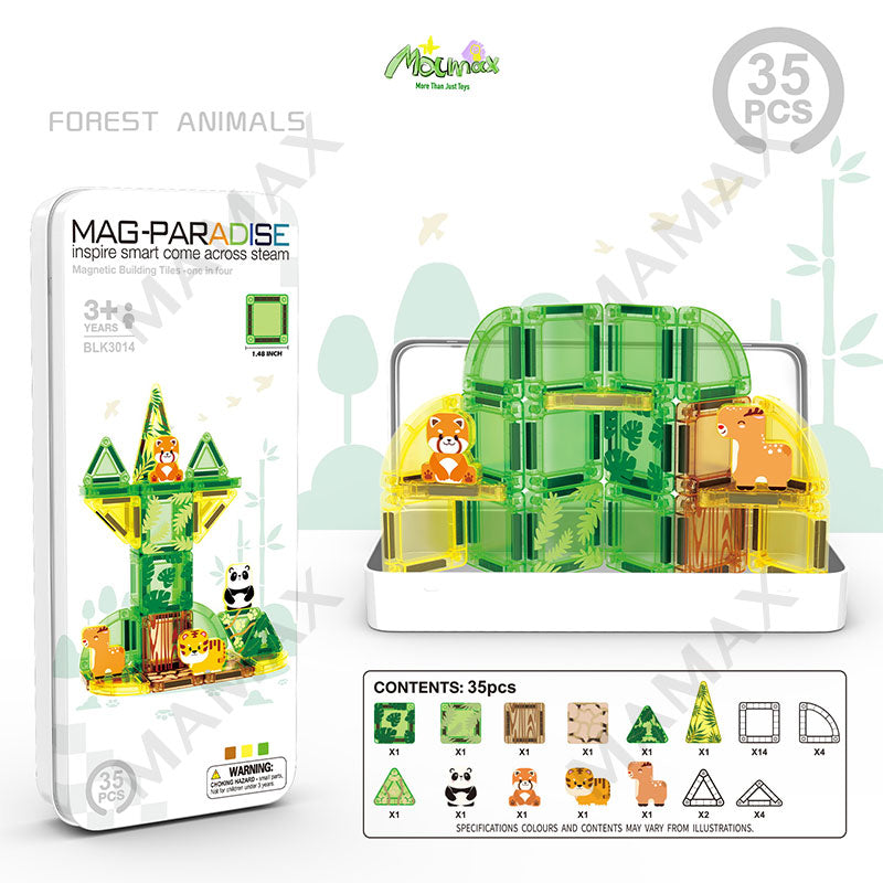 Themed Mini Magnetic Tiles Set 32/35Pcs★Portable Tin Box
