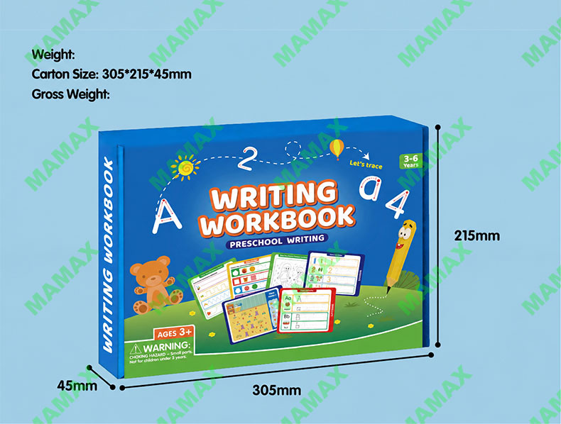MAMAX【SG Ready Stock】Preschool Writing Workbook Combo Set for Kids 3-6★Reusable Dry Erase Tracing Book✅Lines Shapes Letters Numbers✅6 Color Pens Educational Learning Set✅