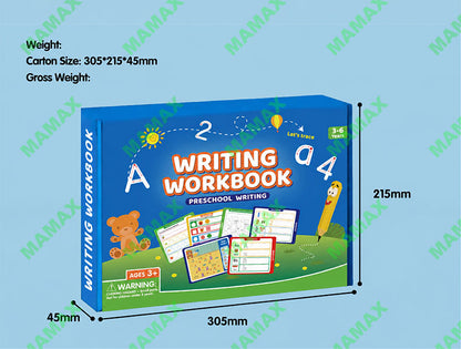 MAMAX【SG Ready Stock】Preschool Writing Workbook Combo Set for Kids 3-6★Reusable Dry Erase Tracing Book✅Lines Shapes Letters Numbers✅6 Color Pens Educational Learning Set✅