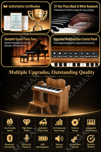 MAMAX【SG Ready Stock】Premium 37 Keys Wooden Electronic Piano for Kids★