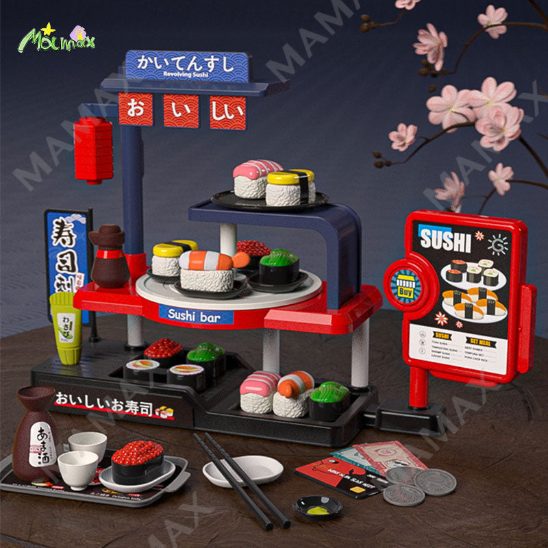 66Pcs Kids Pretend Play Sushi Bar Toy Set With Light & Sound