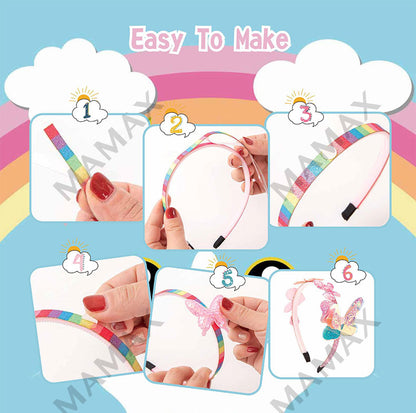 DIY Kids Head Band Making Kit Includes 6 Head Bands 36 Accessories★For Age 5+