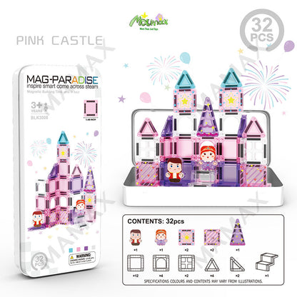 Themed Mini Magnetic Tiles Set 32/35Pcs★Portable Tin Box