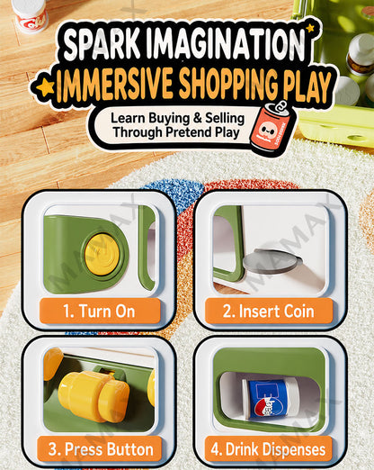 Large Size Kids Drink Vending Machine Toy★Coin Insert Pretend Play Set✅With Light & Sound✅