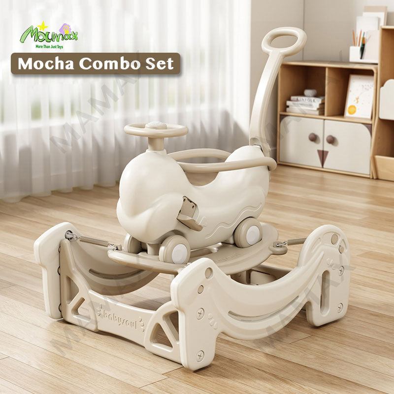 4-in-1 Baby Rocking Horse&Bouncer Combo Set★Rock➕Bounce➕Push➕Ride✅