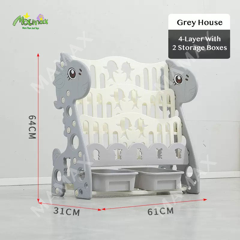 Cute Baby 4-tier Book Shelf with 2 Storage Boxes★