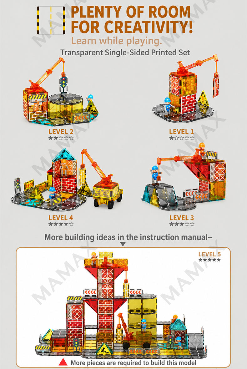 Large Magnetic Building Tiles Set for Kids 3+