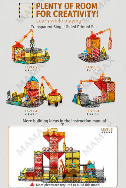 Large Magnetic Building Tiles Set for Kids 3+