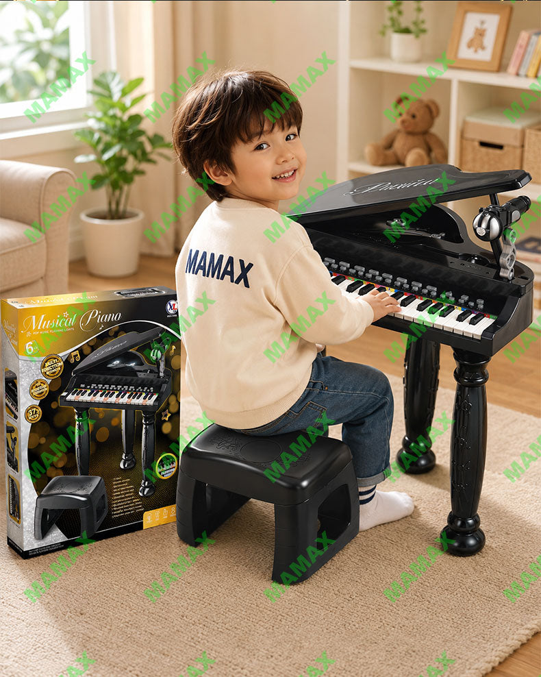 Kids 37-Key Musical Grand Piano Keyboard Set with Mic/Flashing Lights&Stool