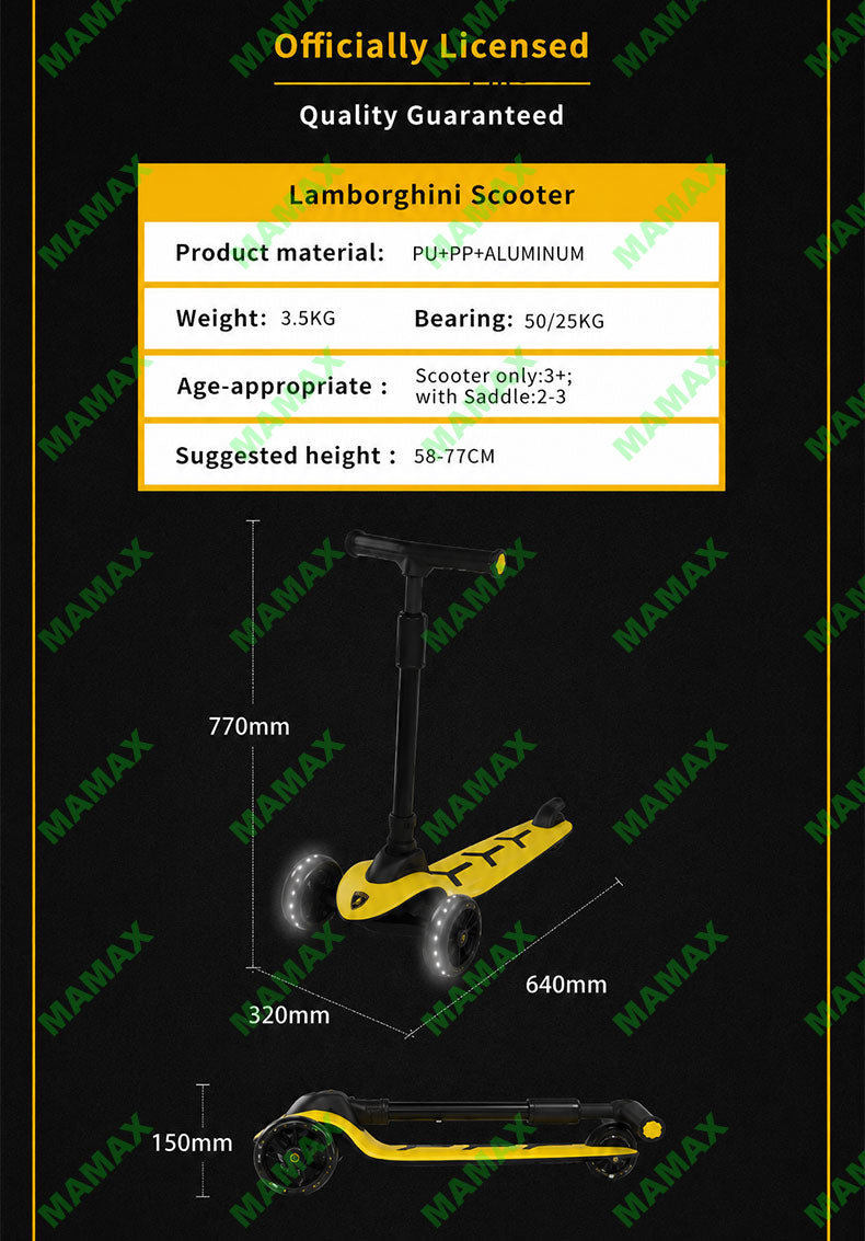 Officially Licensed Lamborghini Kids Scooter with Removable Seat★3-Wheel✅