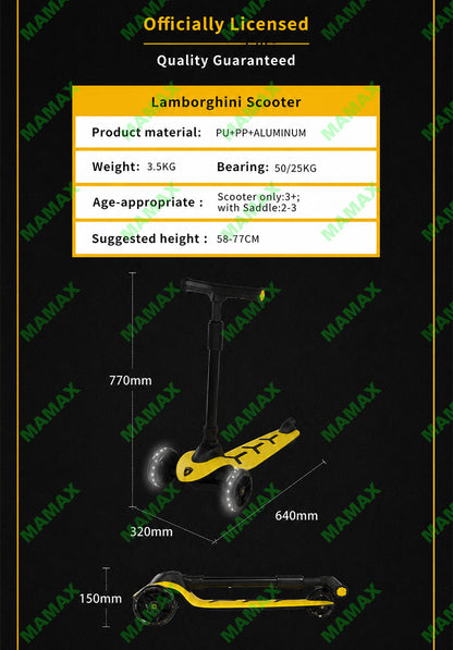 Officially Licensed Lamborghini Kids Scooter with Removable Seat★3-Wheel✅