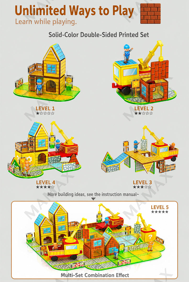 Large Magnetic Building Tiles Set for Kids 3+