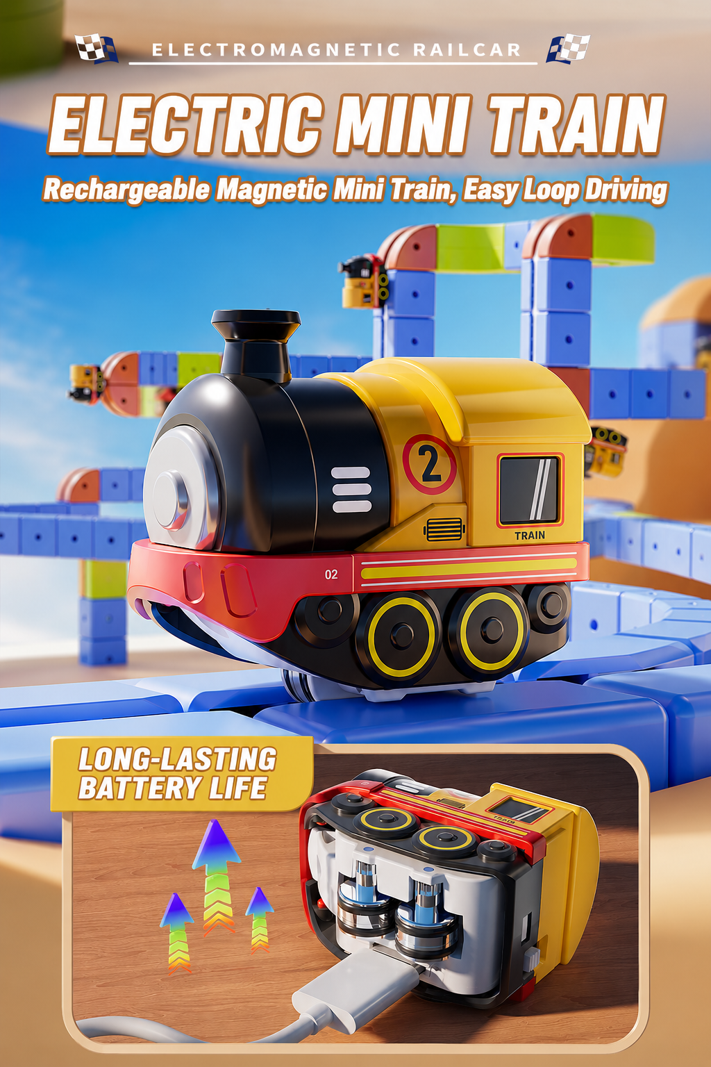 Magnetic Runway Track Rechargeable RailCar Toy Set★Electric Mini Train Building Track Set