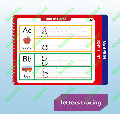 MAMAX【SG Ready Stock】Preschool Writing Workbook Combo Set for Kids 3-6★Reusable Dry Erase Tracing Book✅Lines Shapes Letters Numbers✅6 Color Pens Educational Learning Set✅