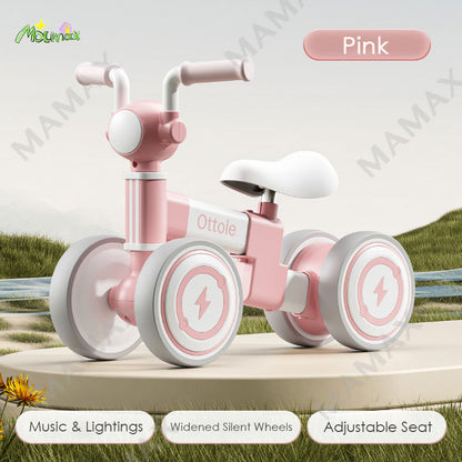 Kids 4-Wheel Balancing Bike with Music & Lighting★Toddler Bike✔️