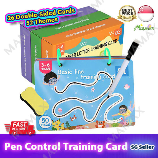 Kids Pen Control Training Card Reusable&Erasable 52 Pages/26 Double Sided Cards