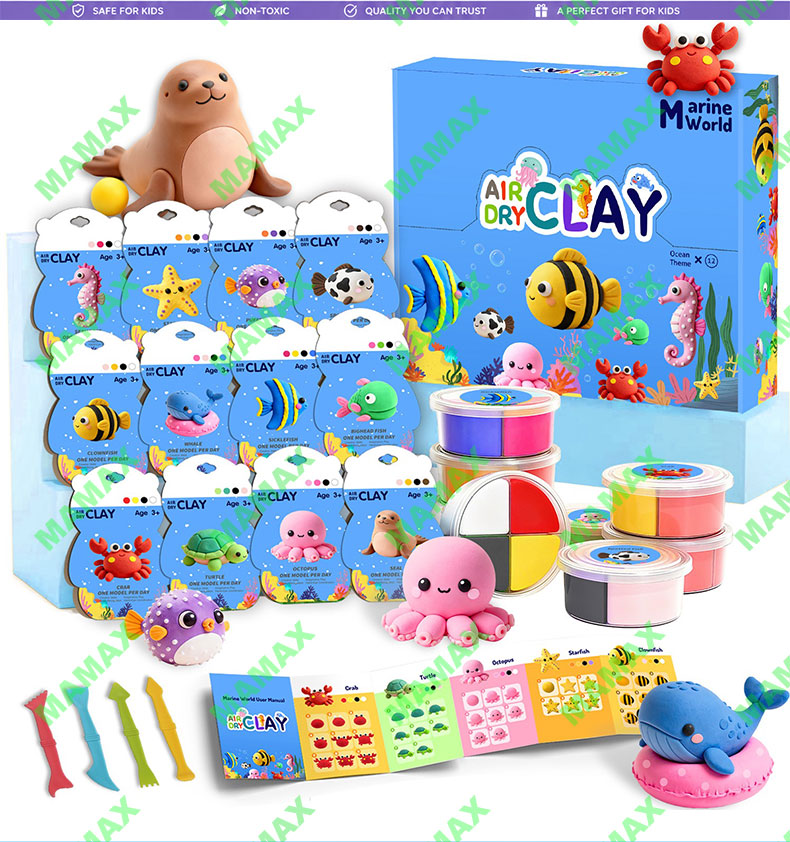 Themed Air Dry Clay DIY Combo Kit for Kids 3+★Marine&Animal World 12 Themes✅