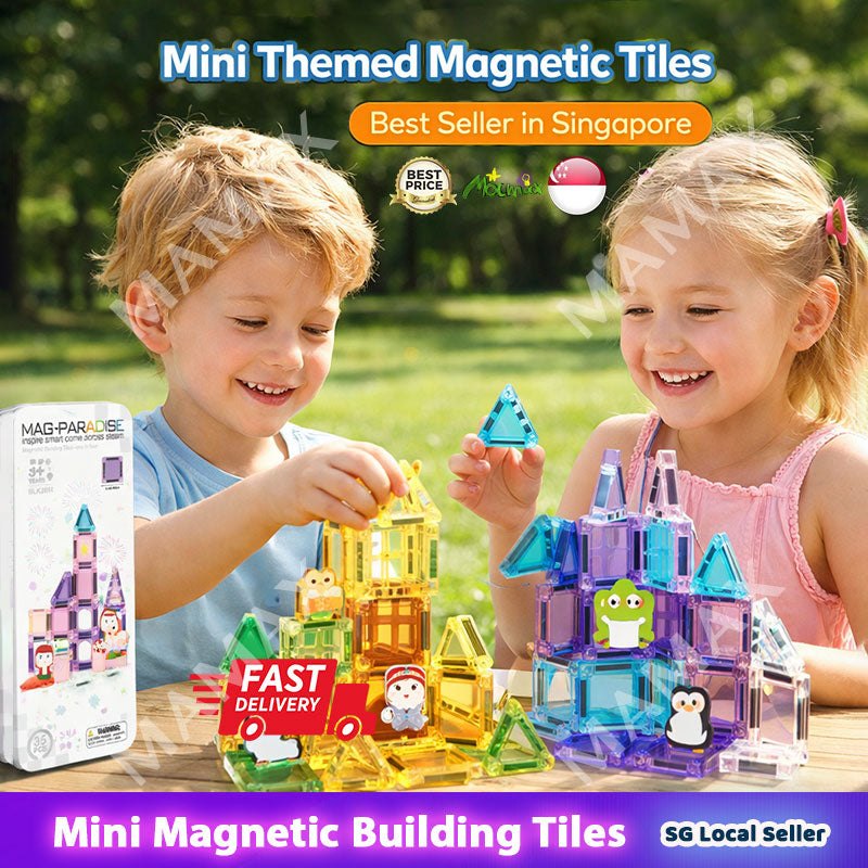 Themed Mini Magnetic Tiles Set 32/35Pcs★Portable Tin Box